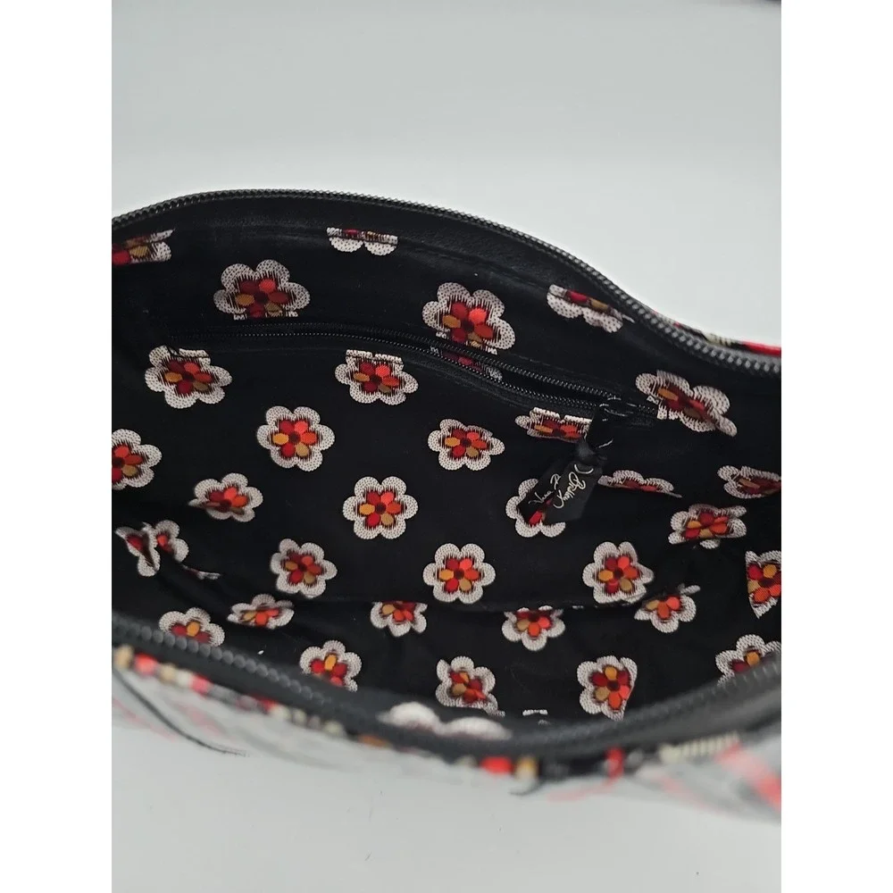Vera Bradley Black Red Vinyl Hobo Shoulder Bag Bow Accent Fabric Lining Purse